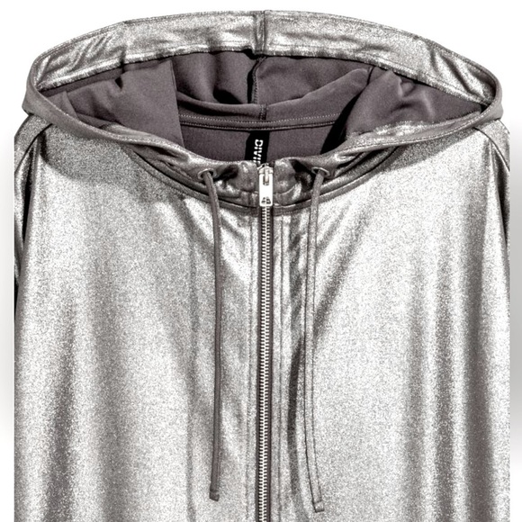 H&M x Coachella Collection Metallic Silver Hooded Zip Front Jacket Small - Picture 3 of 13